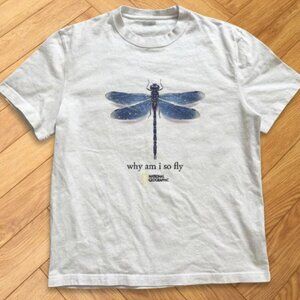 National Geographic Dragonfly “Why Am I So Fly” Graphic Tee White Insect T-Shirt